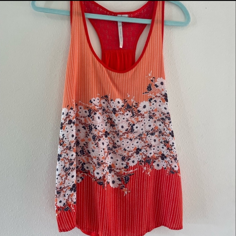 Lauren Conrad Orange Floral Striped Tank Size L